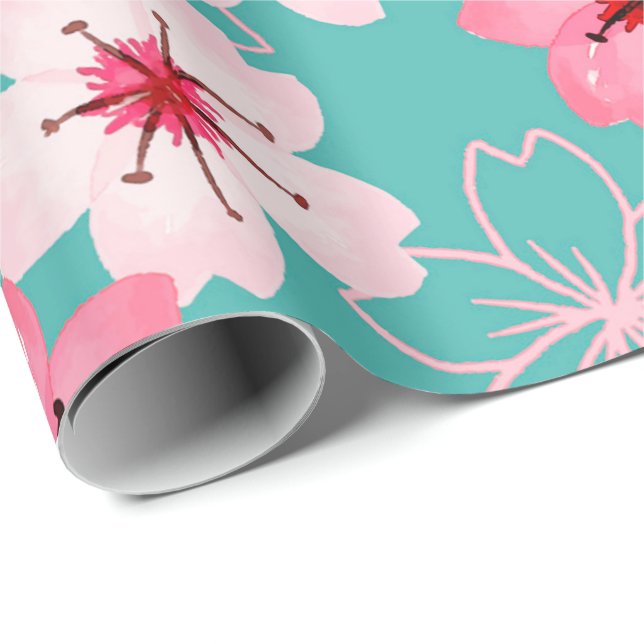 Elegantt chic blom- körsbärsrött blommarmönster presentpapper (Rullad Hörn)