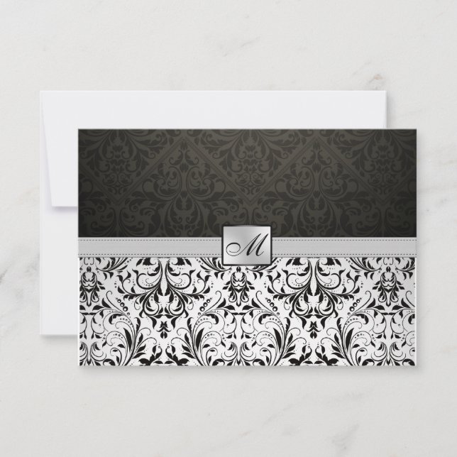 Elegantt damastast Monogramtackkort Tack Kort (Framsida)