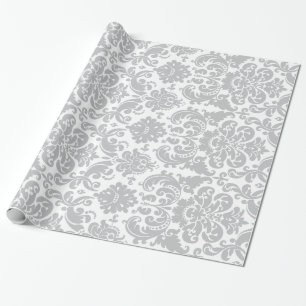 Elegantt damastast mönster för grått och för vit presentpapper
