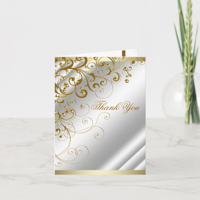 Elegantt elfenbenguld virvlar runt tack kort (Framsida)