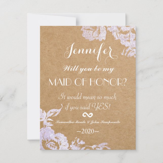 Elegantt enkelt modernt rosa blom- Fauxsilver Inbjudningar (Framsida)