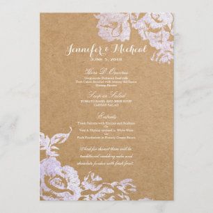 Elegantt enkelt modernt rosa blom- Fauxsilver Meny