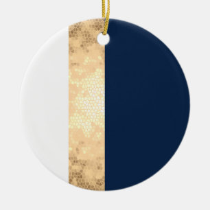 elegantt fauxguld som är marinblått, vit görar julgransprydnad keramik
