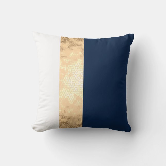 elegantt fauxguld som är marinblått, vit görar kudde (Framsida)