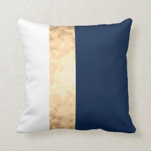 elegantt fauxguld som är marinblått, vit görar kudde