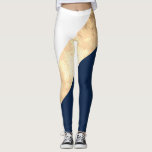 elegantt fauxguld som är marinblått, vit görar leggings<br><div class="desc">Moderna och eleganta marinblåa och vitrandar för faux för guld.</div>