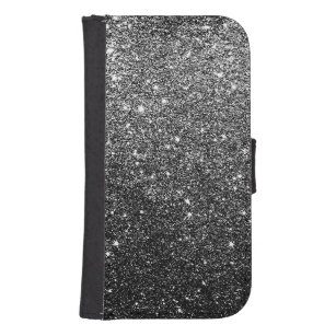 Elegantt Fauxsvartglitter Galaxy S4 Plånboksfodral