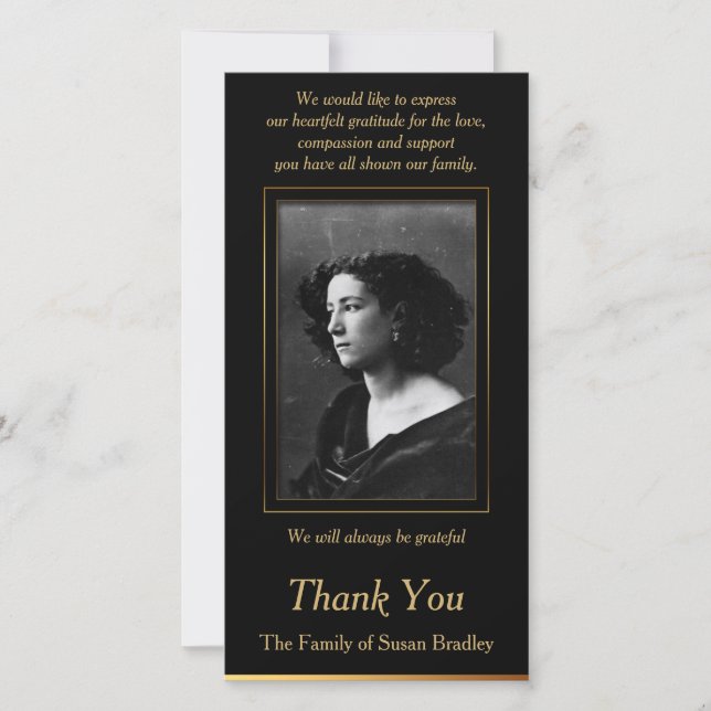 Elegantt fotosympatitack med guld- leda i rör tack kort (Framsida)