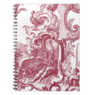 Elegantt franskt land antika Röd Toile de Jouy Anteckningsbok Med Spiral