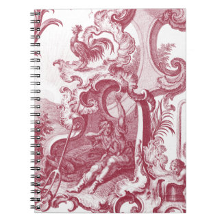 Elegantt franskt land antika Röd Toile de Jouy Anteckningsbok Med Spiral