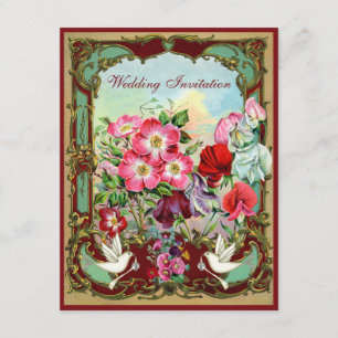 Elegantt gifta sig för duvor & för vintageblommor inbjudningar