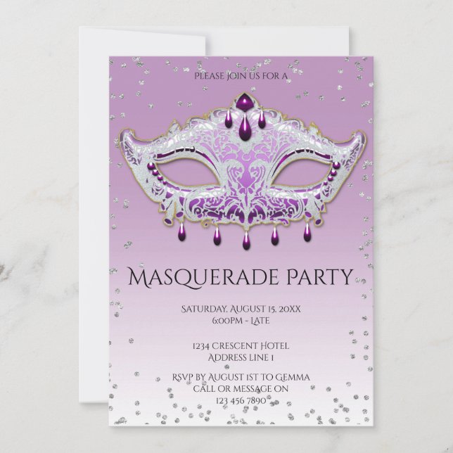 Elegantt Glitzy lila maskeradparty Inbjudningar (Framsida)