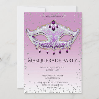 Elegantt Glitzy lila maskeradparty Inbjudningar