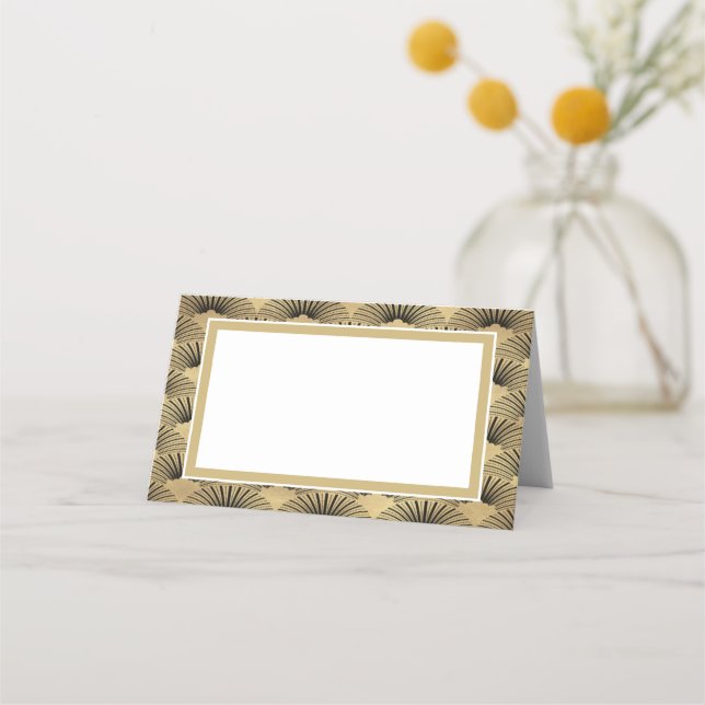 Elegantt guld- bröllop för fläkt för placeringskort (Framsida)