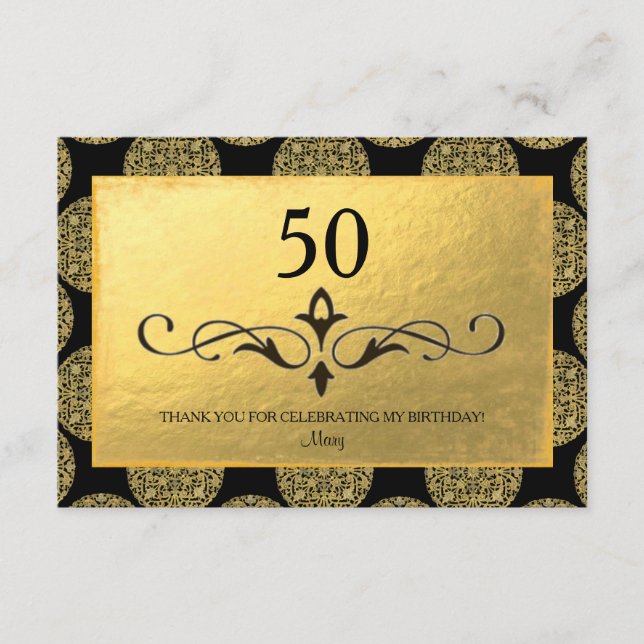 ELEGANTT GULD CIRKLAR MÖNSTER & SVÄRTAR "tack ", Tack Kort (Framsida)