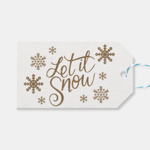 Elegantt guld- glitter låt det snöa textsnöflin presentetikett