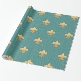 Elegantt guld & Kricka Fleur De Lis Wrapping Presentpapper