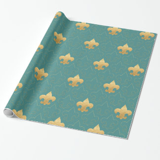Elegantt guld & Kricka Fleur De Lis Wrapping Presentpapper