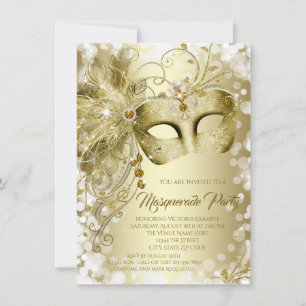 Elegantt guld maskerar det Maquerade partyet Inbjudningar