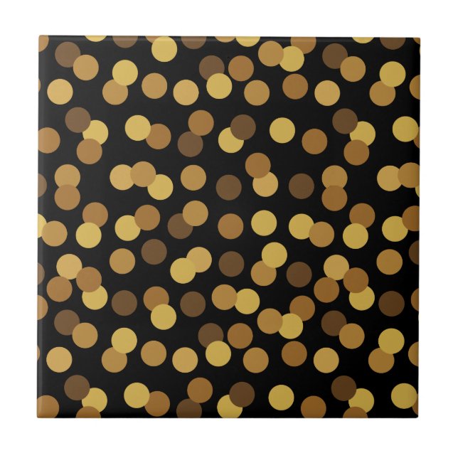 Elegantt guld- och svart polka dotsmönster kakelplatta (Framsidan)