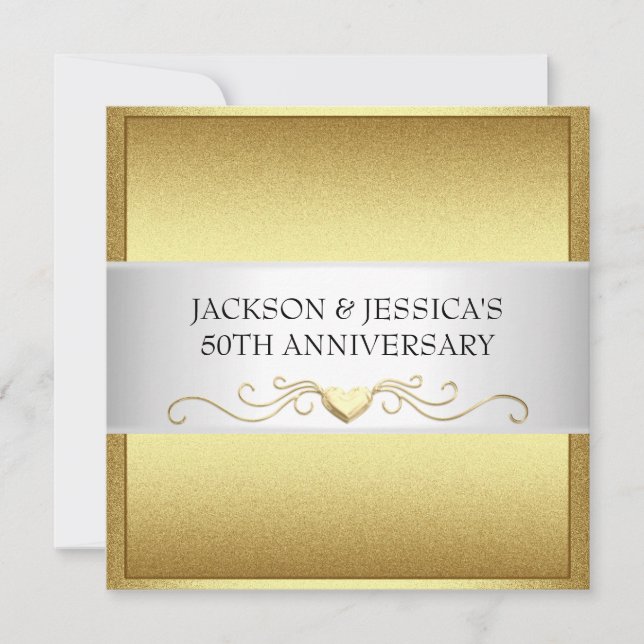 Elegantt guld- party för årsdag för kärlekhjärtor inbjudningar (Framsida)