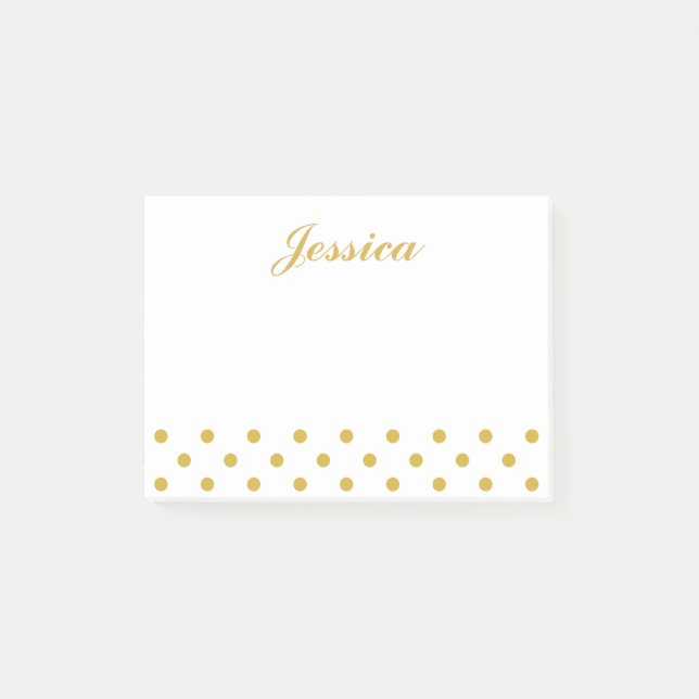 Elegantt guld- polka dotspersonlignamn post-it block (Framsida)