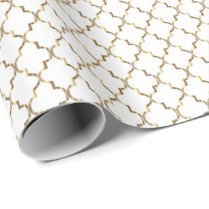 Elegantt guld- Quatrefoil mönster på vit Presentpapper