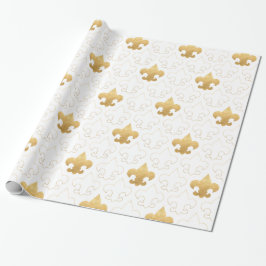 Elegantt guld & Vit Fleur De Lis Wrapping papper Presentpapper