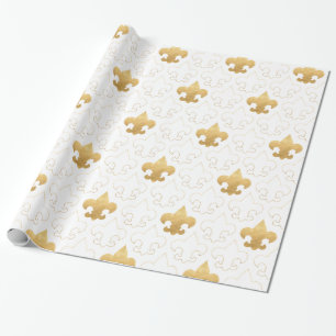 Elegantt guld & Vit Fleur De Lis Wrapping papper Presentpapper