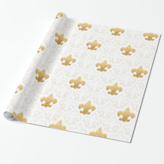 Elegantt guld & Vit Fleur De Lis Wrapping papper Presentpapper