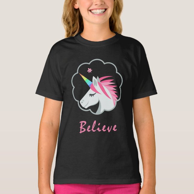 elegantt gulligt tror i unicornsemoji tee (Framsida)