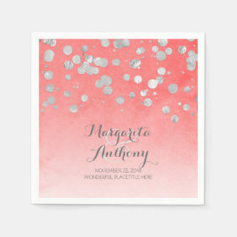Elegantt korall- och silverbröllop pappersservett