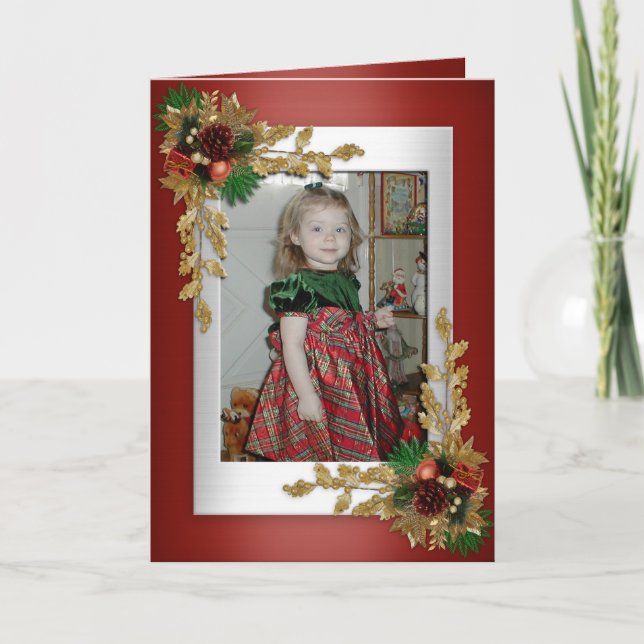 Elegantt kort för jul med fotoet (Framsida)