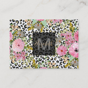 Elegantt leopardtryck och blom- design visitkort