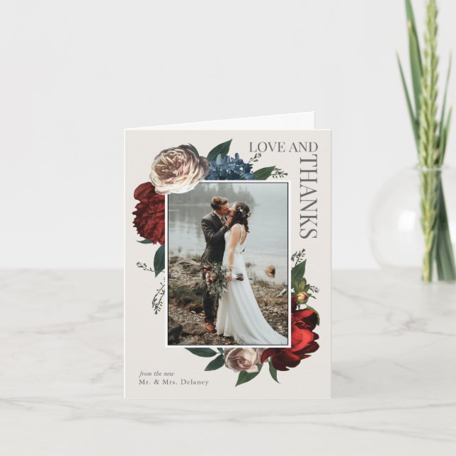 Elegantt Luxe blom- bröllopfototack Kort (Framsida)