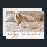 Elegantt lyckligt Hanukkah | rosa guld- foto Julkort<br><div class="desc">Vid omdefinerade designer</div>