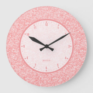 Elegantt mjukt rosaglitter och Sparkles Stor Klocka