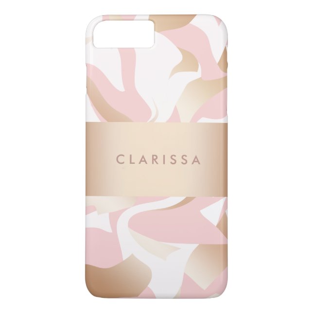 Elegantt modernt guld- rosa vitabstraktmönster Case-Mate iPhone skal (Baksida)