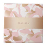 Elegantt modernt guld- rosa vitabstraktmönster kakelplatta<br><div class="desc">Flickaktigt mönster i fauxguld,  rodna rosor och vit.</div>