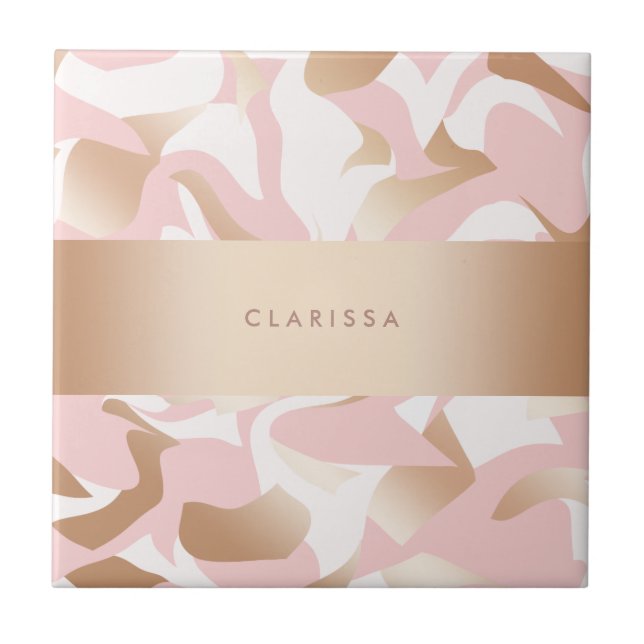 Elegantt modernt guld- rosa vitabstraktmönster kakelplatta (Framsidan)