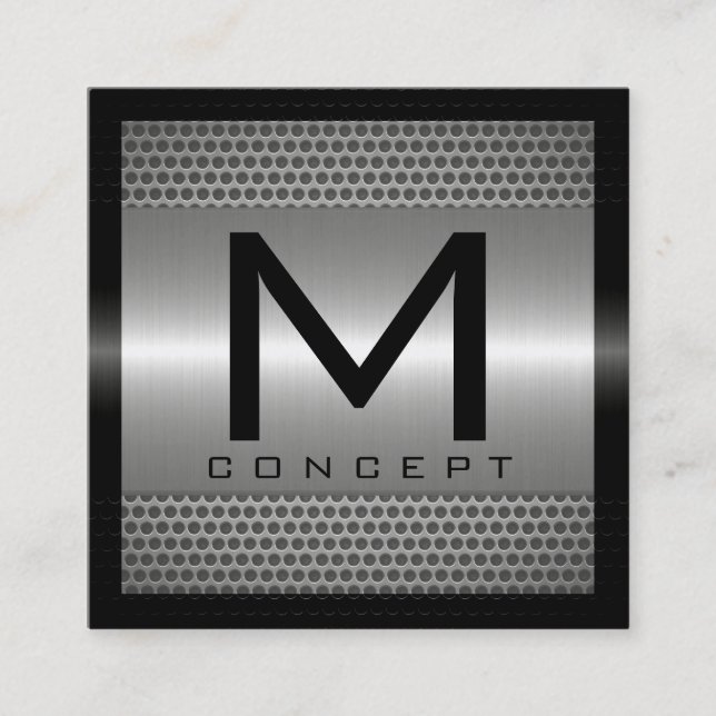 Elegantt modernt metalliskt silver för Monogram Fyrkantigt Visitkort (Framsida)
