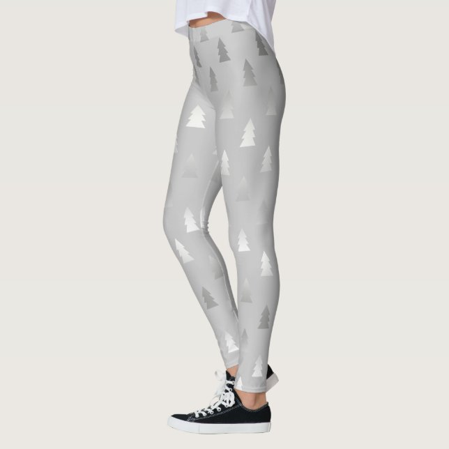 elegantt modernt silverjulgranmönster leggings (Vänster)