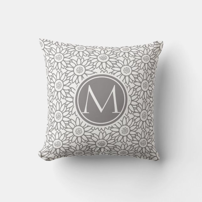 Elegantt Monogrammed solrosmönster Kudde (Framsida)