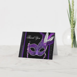 Elegantt purpurfärgat kort för maskeradpartytack