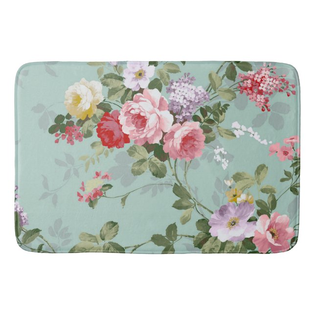 Elegantt rosa röd rosmönster för vintage badrumsmatta (Framsidan)
