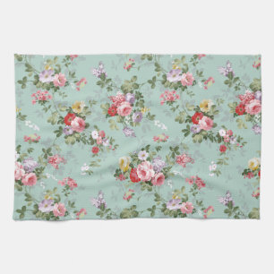 Elegantt rosa röd rosmönster för vintage kökshandduk