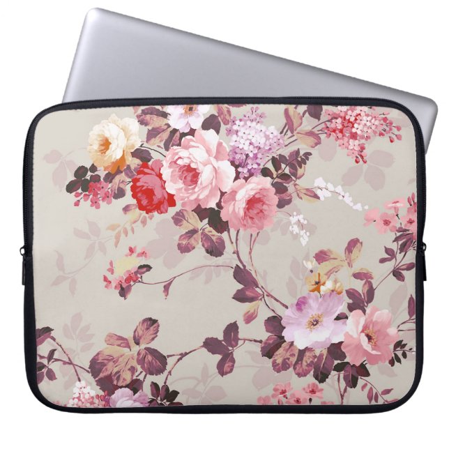 Elegantt rosa rött purpurfärgat romönster för laptop sleeve (Framsidan)