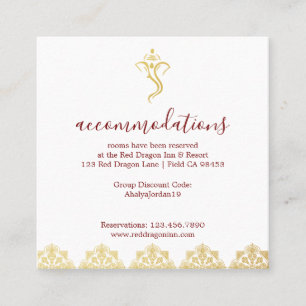 Elegantt rött & guld- Ganesha & Mehndi hinduiskt Fyrkantigt Visitkort