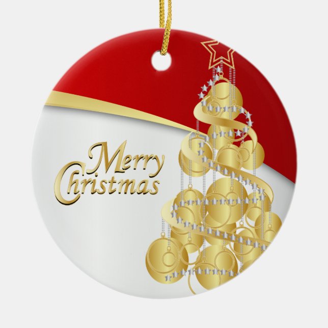 Elegantt rött, guld och foto för vitjul | DIY Julgransprydnad Keramik (Framsidan)