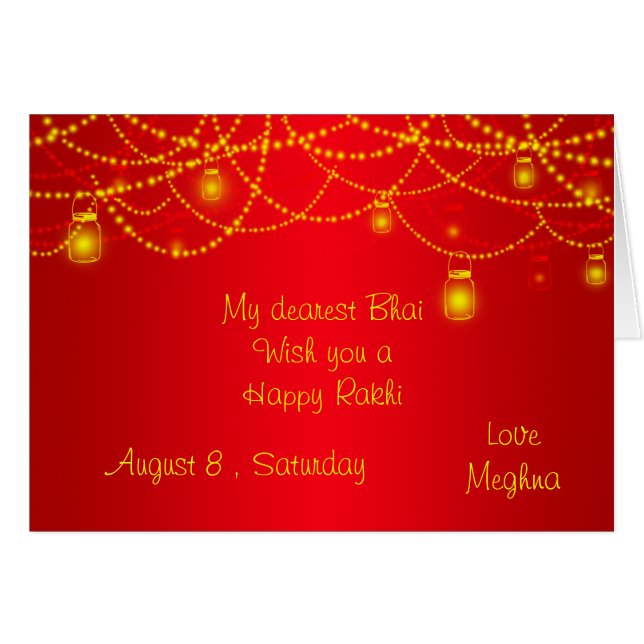 Elegantt rött lyktaljus Rakhi OBS Kort (Framsidan Horizontal)